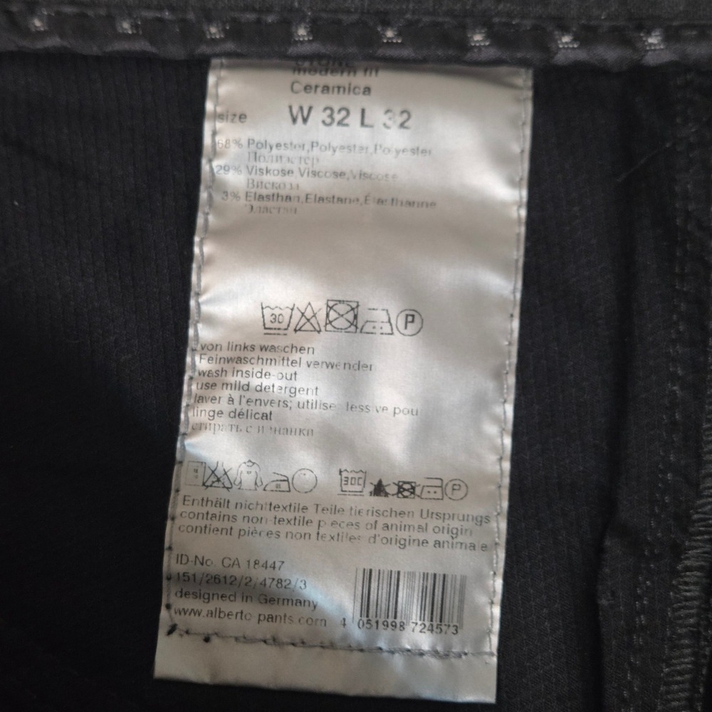 Alberto Ceramica Pants Mens 32x30 Gray Modern Fit Flat Front Trousers - Picture 6 of 13